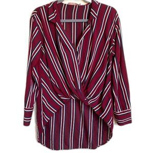 Zara Trafaluc burgundy blouse  Striped Long Sleeve Wrap Hi/Lo top size XS